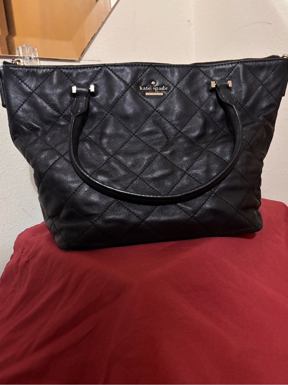 kate spade Black Quilted Leather Tote with Gold Logo